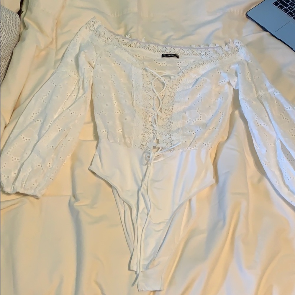 White crochet body suit